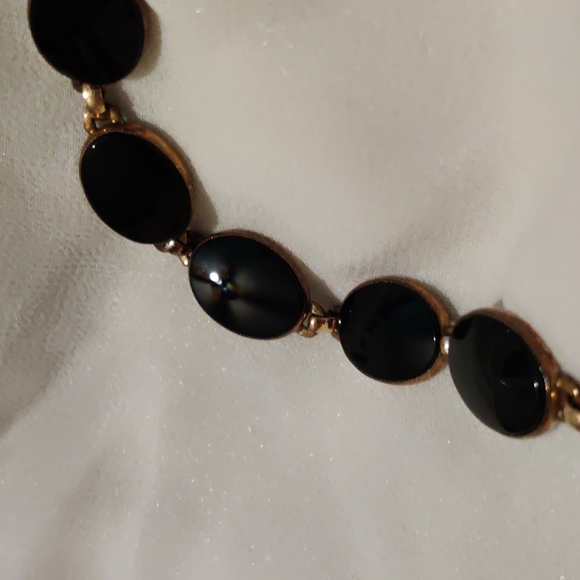 Antique oval Black Onyx Sterling+1/20 14kt Genuine gold filled bracelet 8"  50's - Picture 4 of 17